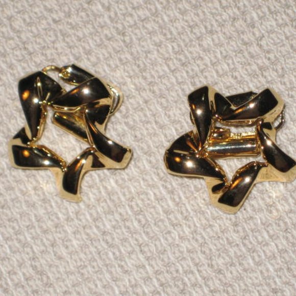 Vintage Unworn by Premier Designs Set Gold Abstract Star Shaped Pin & Earrings - Picture 8 of 8